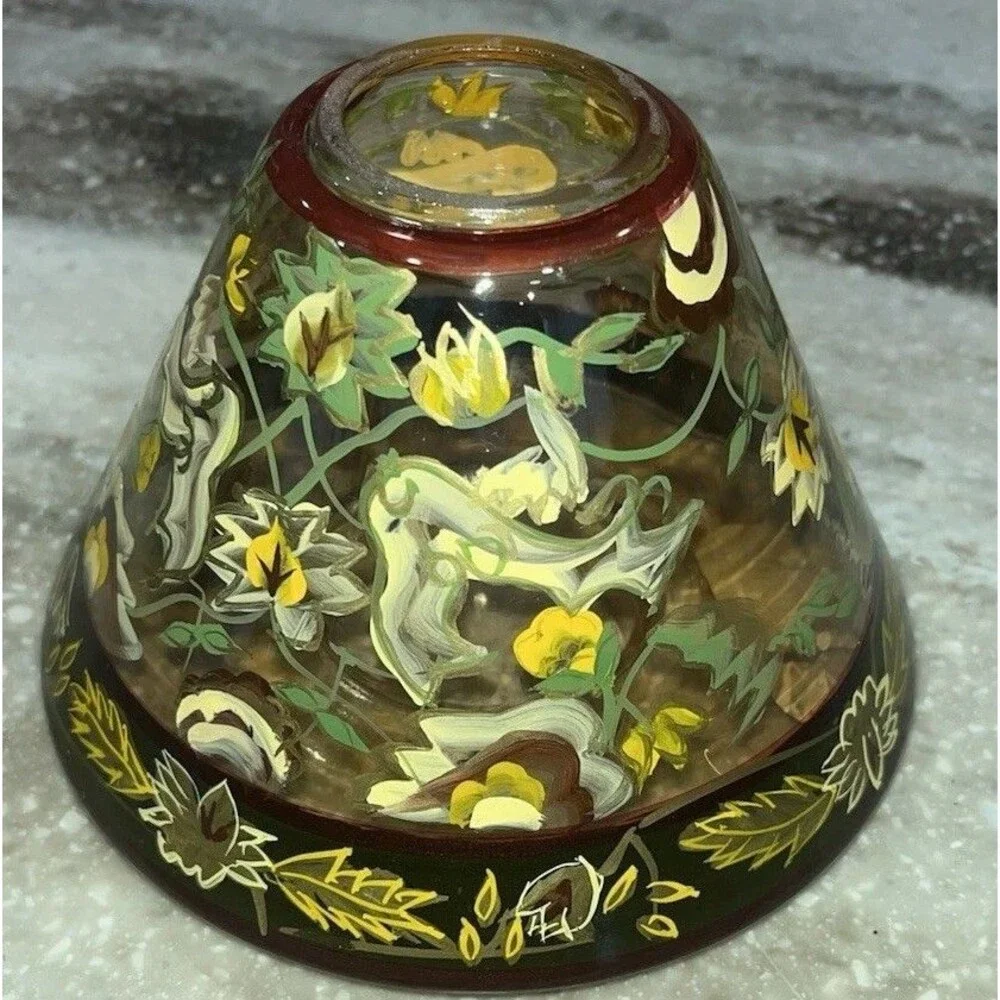 YANKEE CANDLE “Tapestry” Hand-painted Glass Floral Design Candle Lamp Shade
